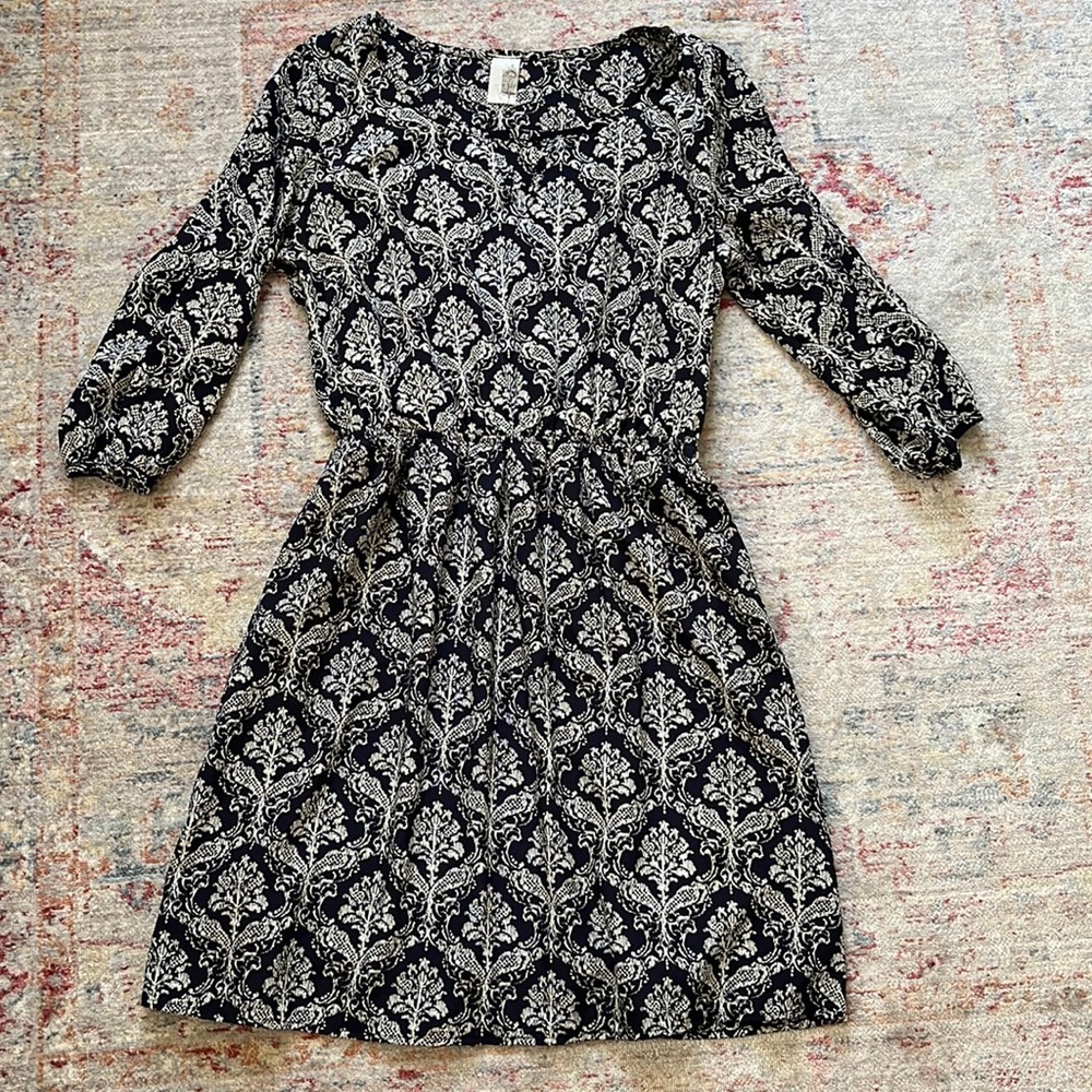 Navy blue and white design dress